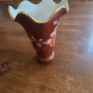 Hand-Painted Red Porcelain Decorative Vase with Gold Rim J Mattson